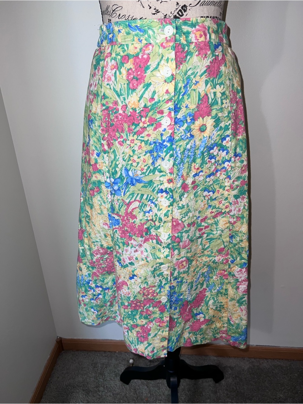 Vintage The Tog Shop Floral Button Front Midi Skirt Cottagecore Bright M / L